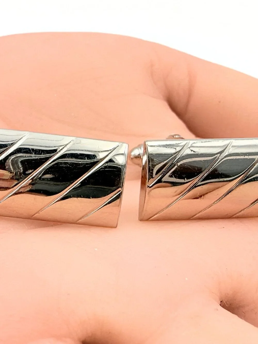 Handsome Rectangular Polished Silver Plated MCM Minimalist Cufflinks